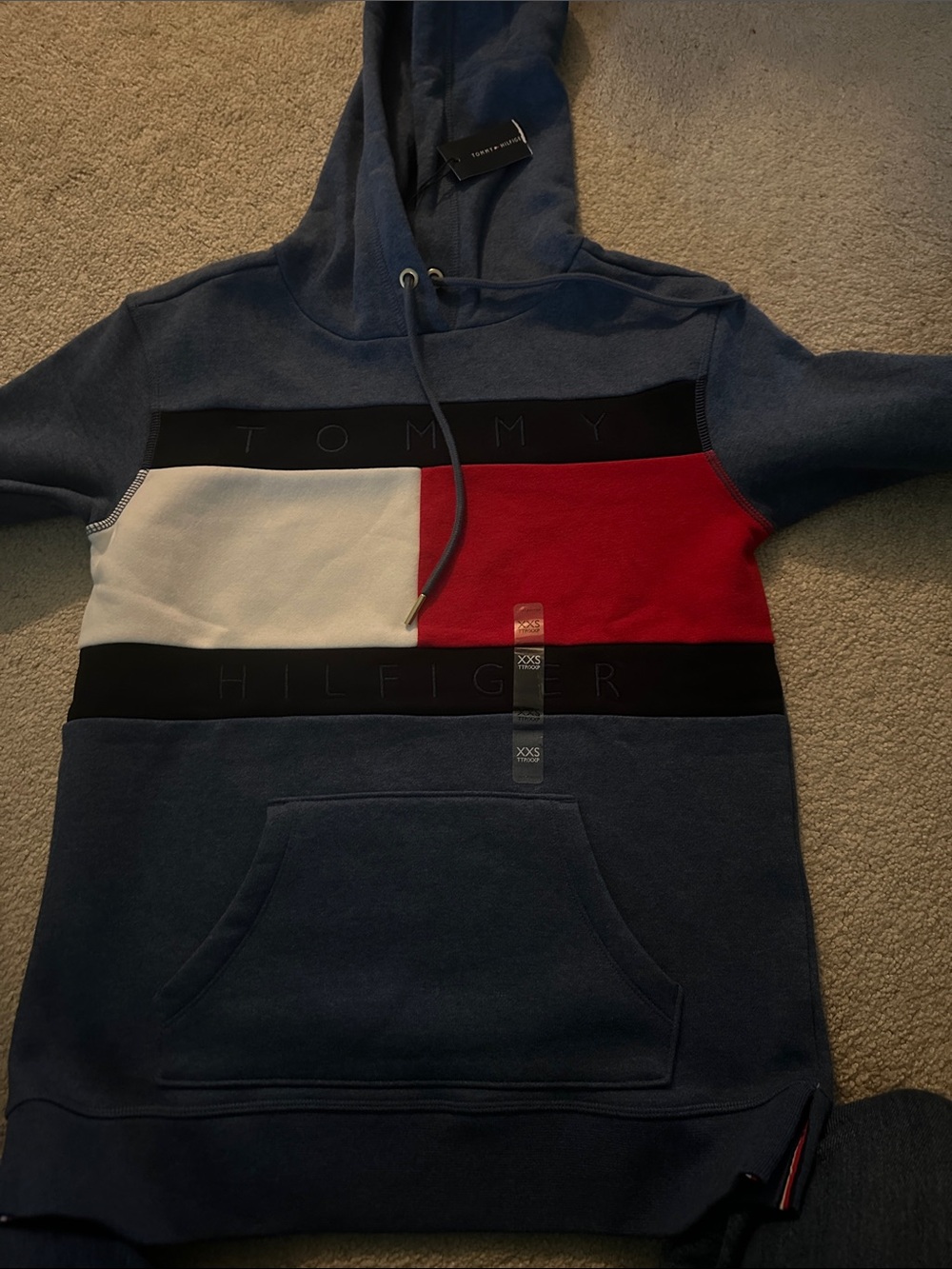 Tommy Hilfiger Navy Pullover Hoodie with Red & White Colorblock
